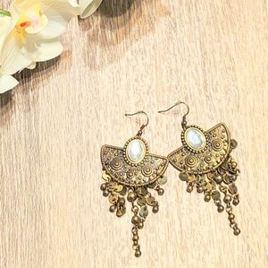 Gold and Black Jeweled Dangling Earrings